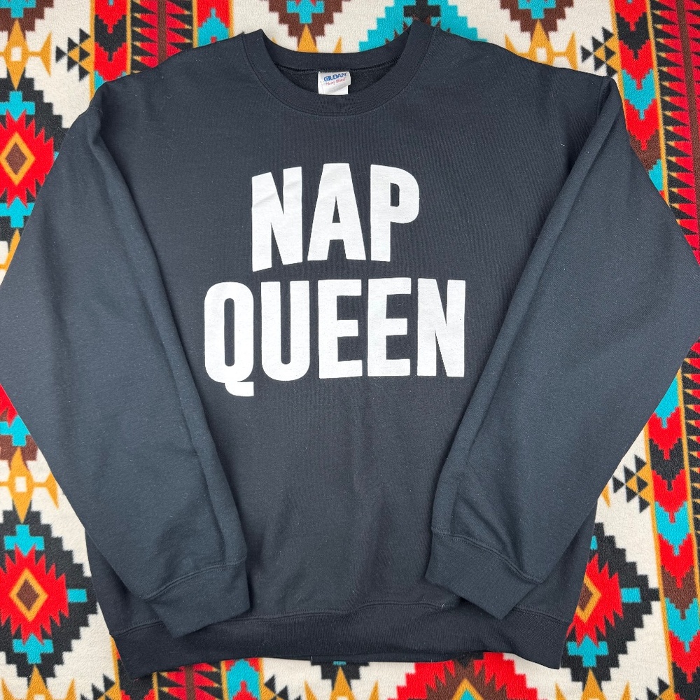 Nap Queen Graphic Sweatshirt Large Black Funny Sleep Crewneck